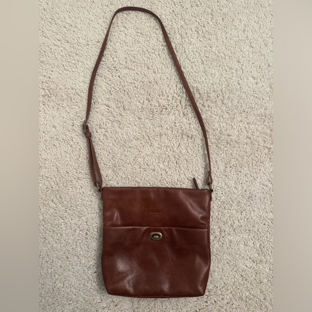 MARGOT New York Turnlock Cognac Brown Leather Crossbody Handbag